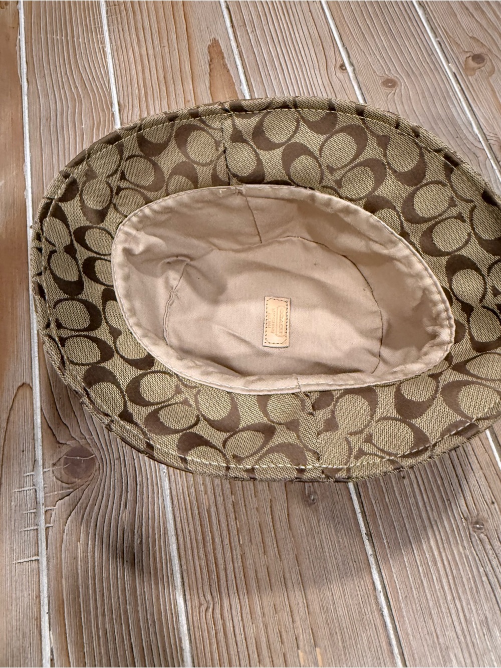 Y2K Vintage Coach Signature Monogram Canvas Bucket Hat Tan Brown Beige M/L - Picture 8 of 10